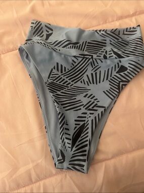 aerie Light Blue Bikini Bottoms with Black Leaf Print